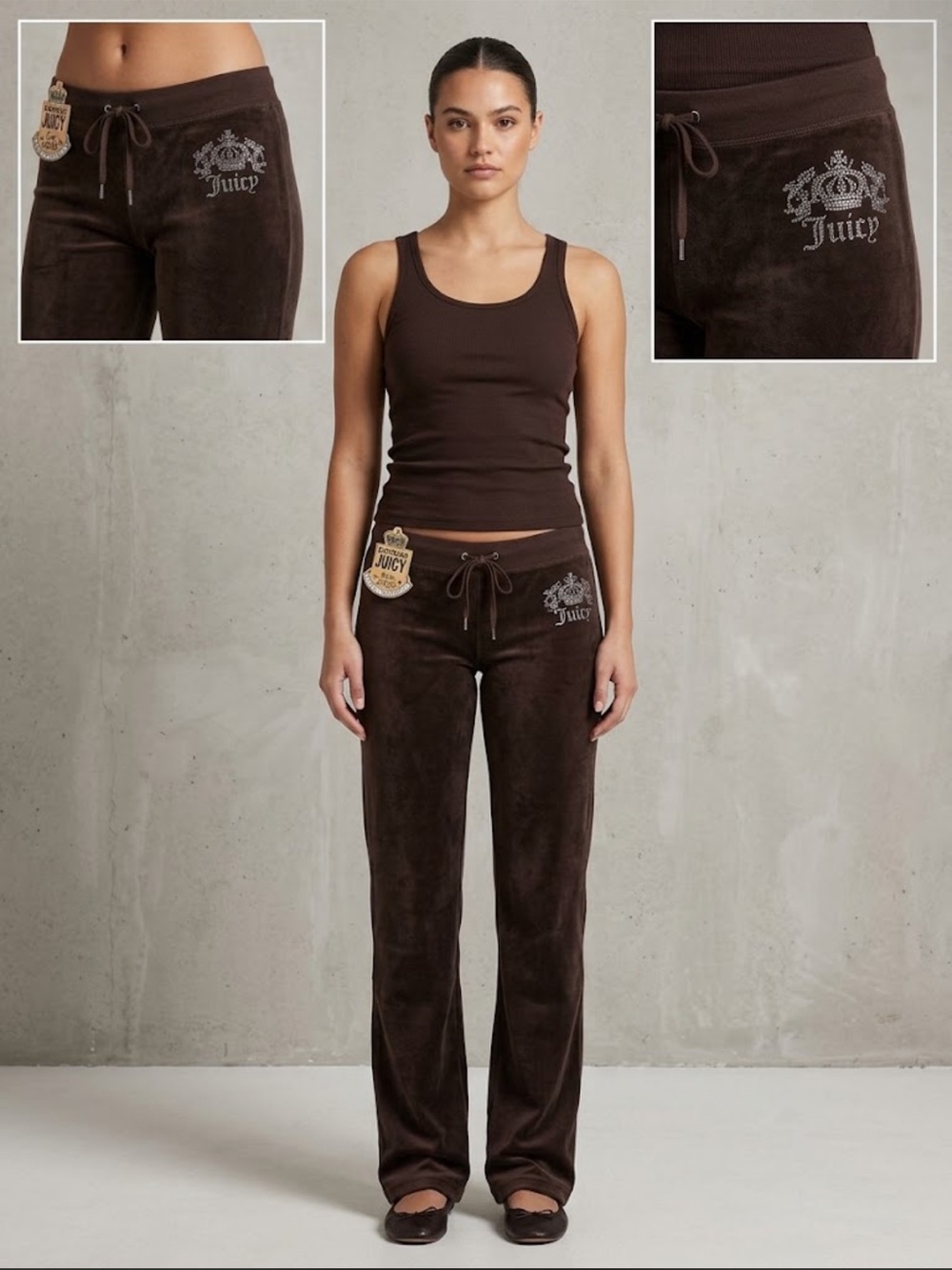 Juicy Couture Women’s Classic Brown Velour Track Pants NWT